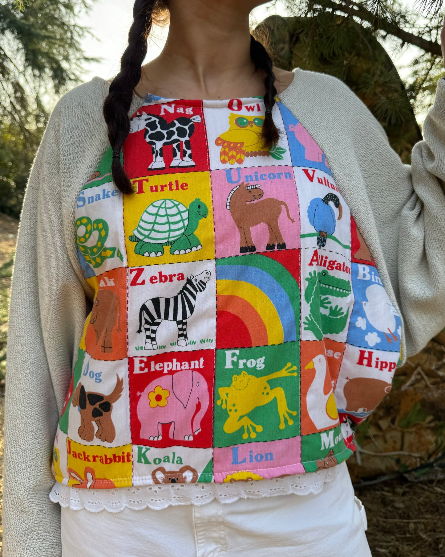 Playful Animal Quilt Sweater